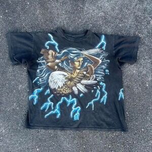 1990s American Thunder Native Woman Eagle AOP Shirt Size L